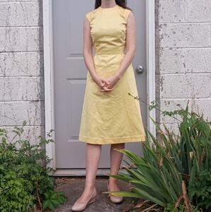 1950s vintage retro gold fancy formal satin sleeveless midi dress